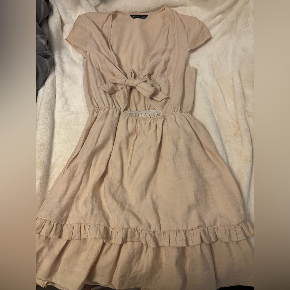 SHEIN Cream Mini Dress with Bow Detail